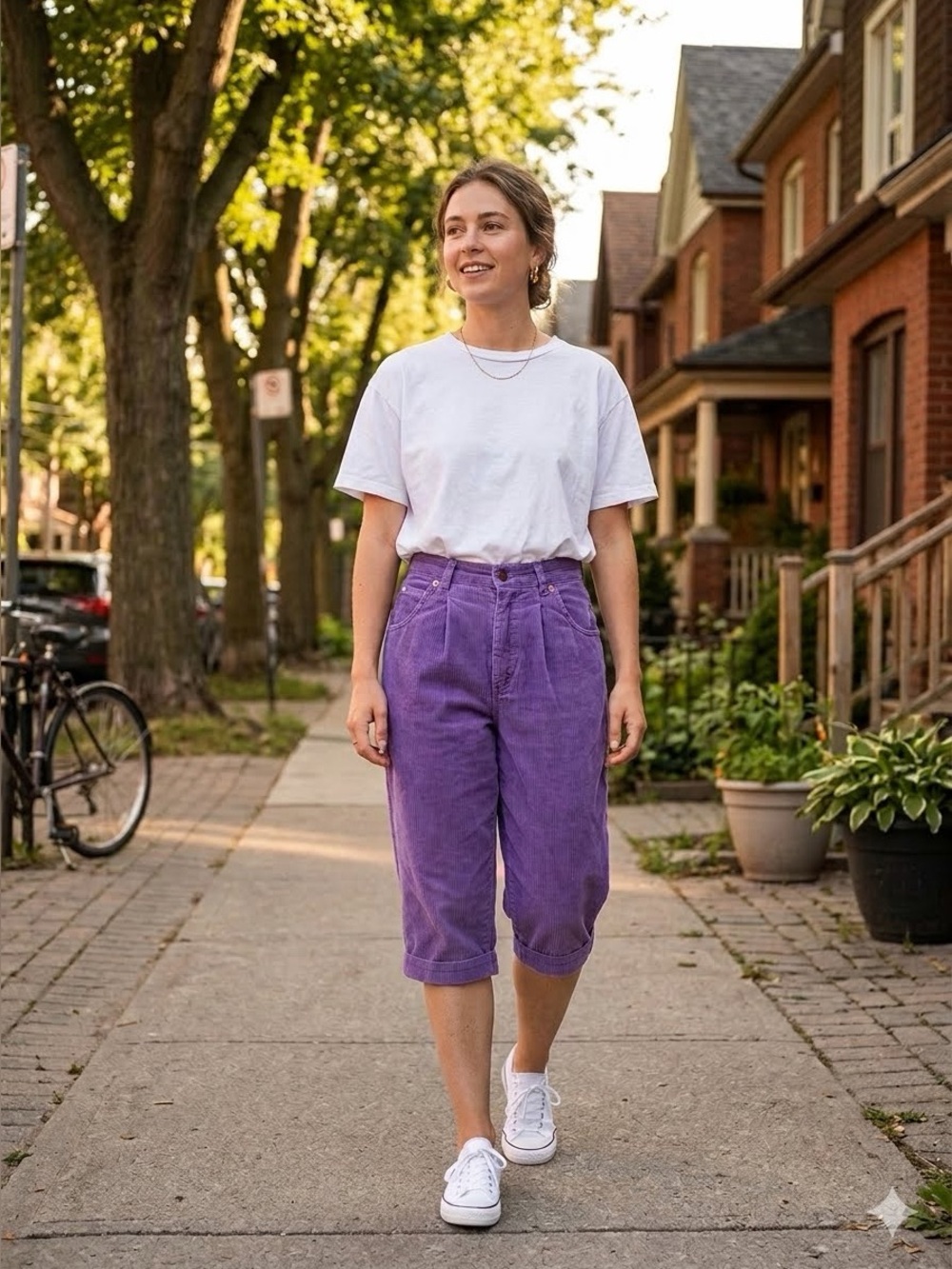 Vintage Organically Grown Pedal Pusher Pant Capri size 3 Pleated Corduroy Purple